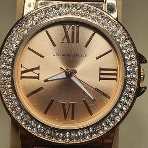 Jessica Carlyle Rose Gold Rhinestone Leather Women's Watch